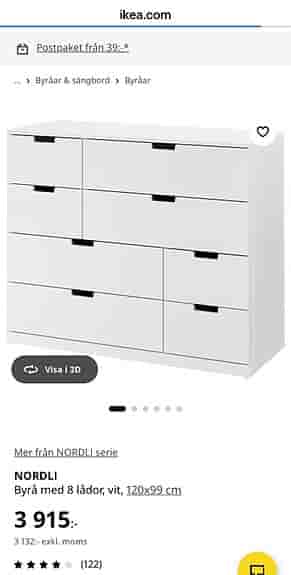 IKEA byrå med 8 lådor vit 120x99 cm