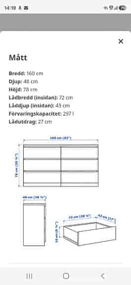 Malm byrå 6 lådor - vit