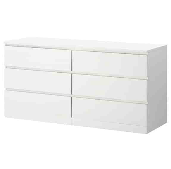 Malm byrå med 6 lådor + glasskiva