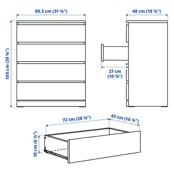 IKEA Malm byrå med 4 lådor vit 80x100 cm