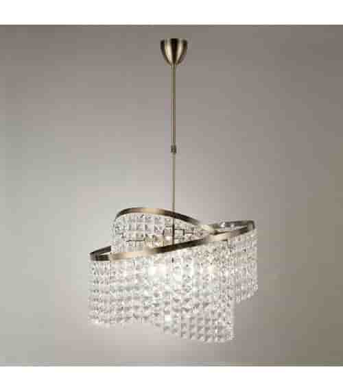 Suspension Cortina télescopique 8 Ampoules avec anneaux réglables laiton antique/cristal