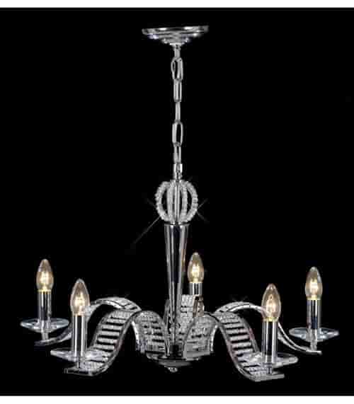 Suspension Niobe 5 Ampoules chrome poli/cristal