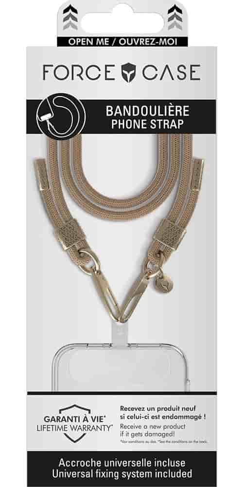 Bandoulière universelle Forcecase pour téléphone mobile Beige et Or