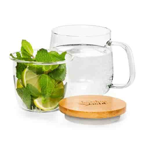 Tasse à thé - Klarstein - avec passoire et couvercle en bambou - 330 ml - verre à double paroi