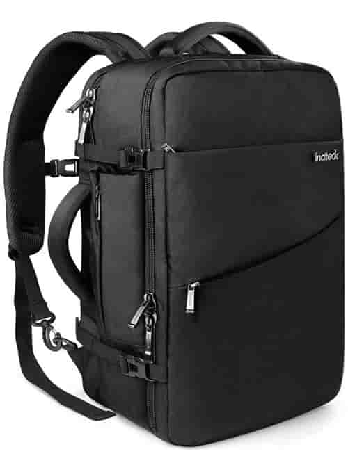 Inateck Sac à Dos Cabine Grand 40L, Sac à Dos Voyage Avion Antivol, Bagage à Main à 2 Poignées, Sac Ordinateur Portable pour 15,6-17'' PC, Vol approuvé, Imperméable, Femme Homme, Noir