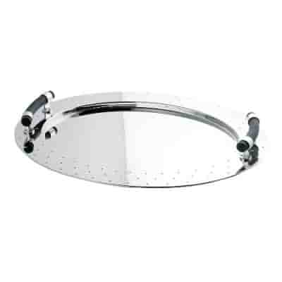ALESSI MG09 PLATEAU OVALE À POIGNÉES EN ACIER BRILLANT AVEC POIGNÉES EN PA NOIR