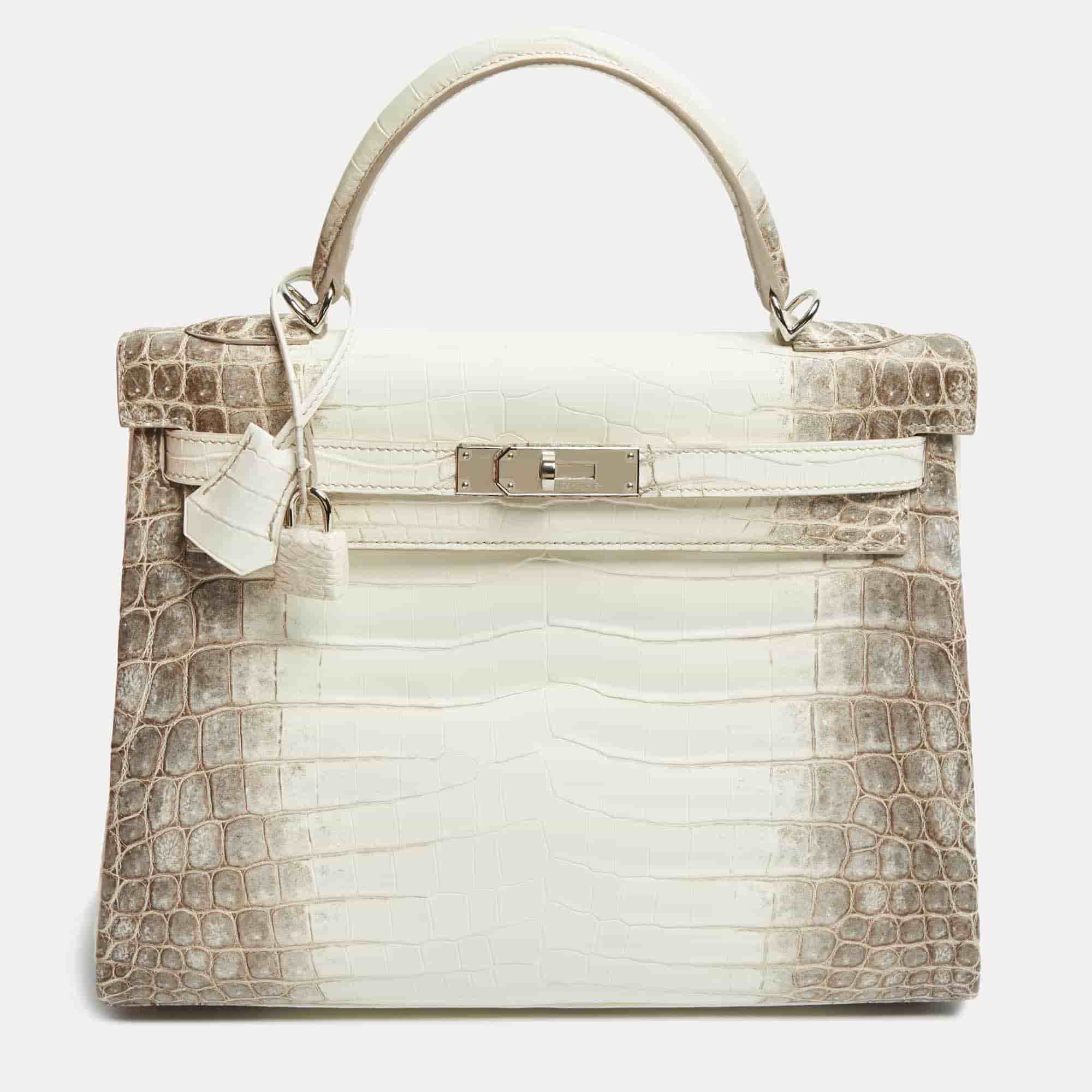 Herm&egrave;s Blanc Crocodile Niloticus Himalaya Palladium Finish Kelly Retourne 32 Bag