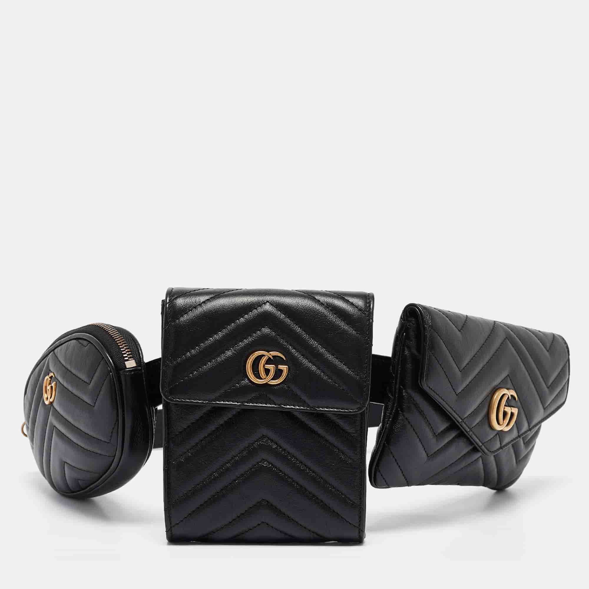 Gucci Black Matelass&eacute; Leather GG Marmont 2.0 Multi Belt Bag