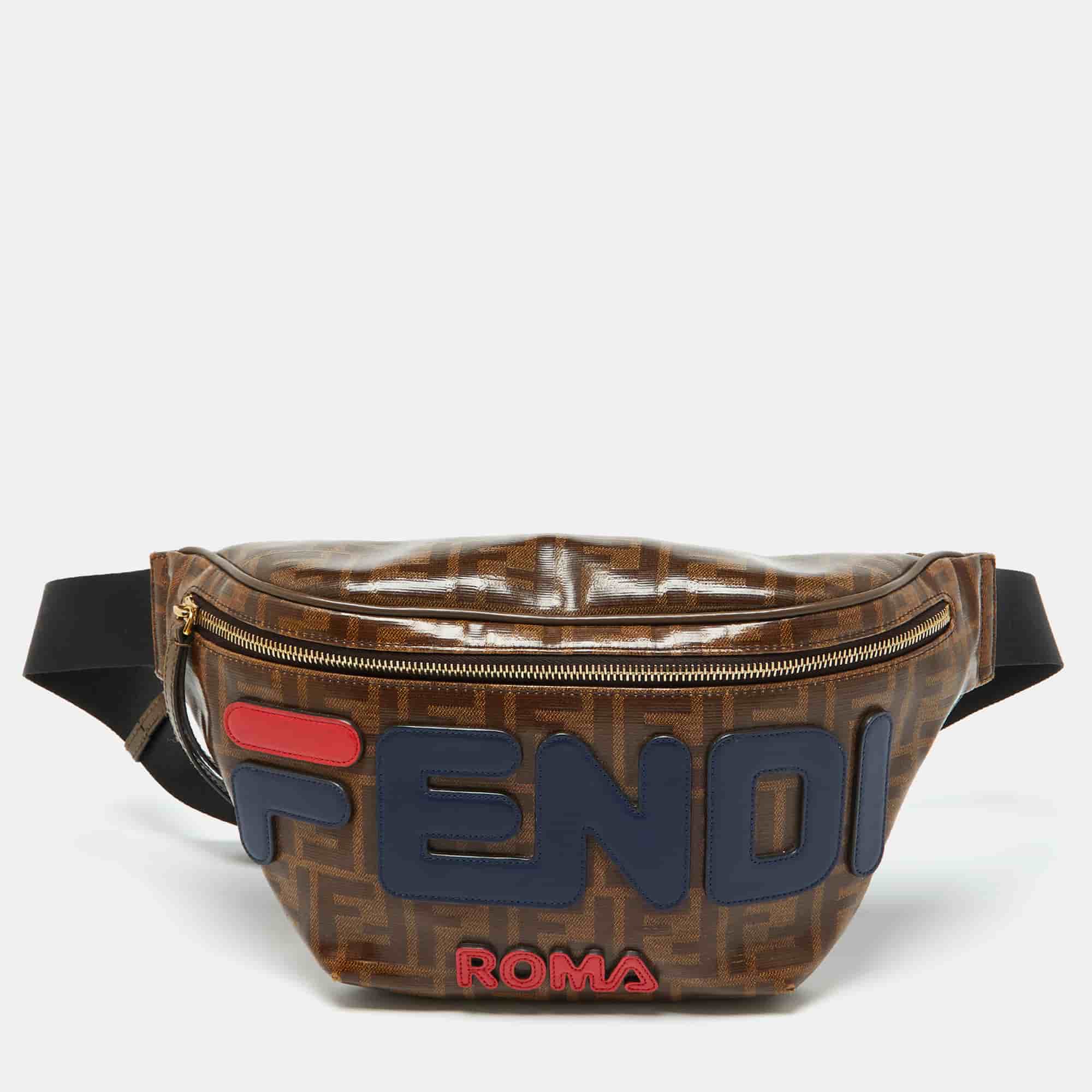 Fendi Fendi X Fila Brown Coated Canvas and Leather Belt Bags