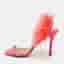 Amina Muaddi Pink Satin and Feather Crystal Embellished Adwoa Slingback Sandals Size 38.5