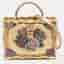 Dolce & Gabbana Gold/Red Rose Painted Wood Dolce Box Top Handle Bag