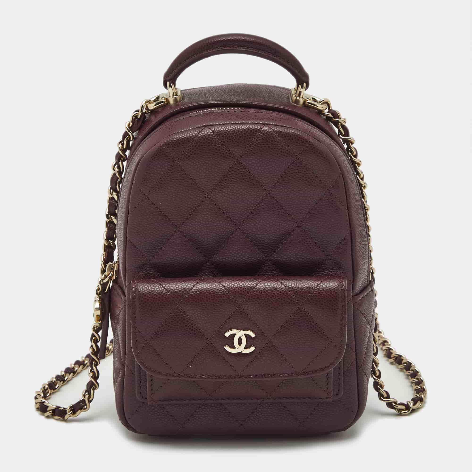Chanel Burgundy Quilted Caviar Leather Mini CC Classic Backpack