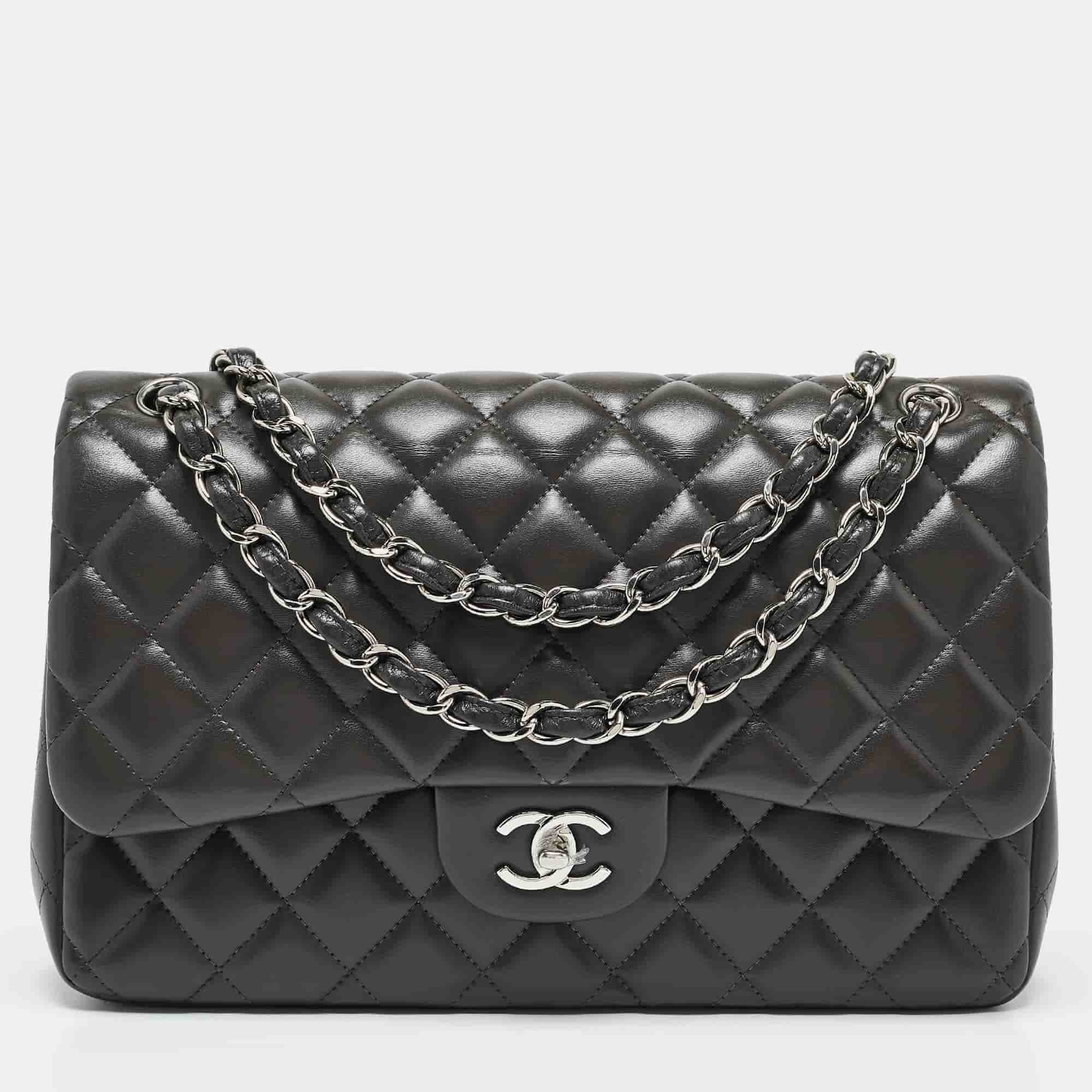 Chanel Grey Quilted Leather Jumbo Classic Double Flap Bag