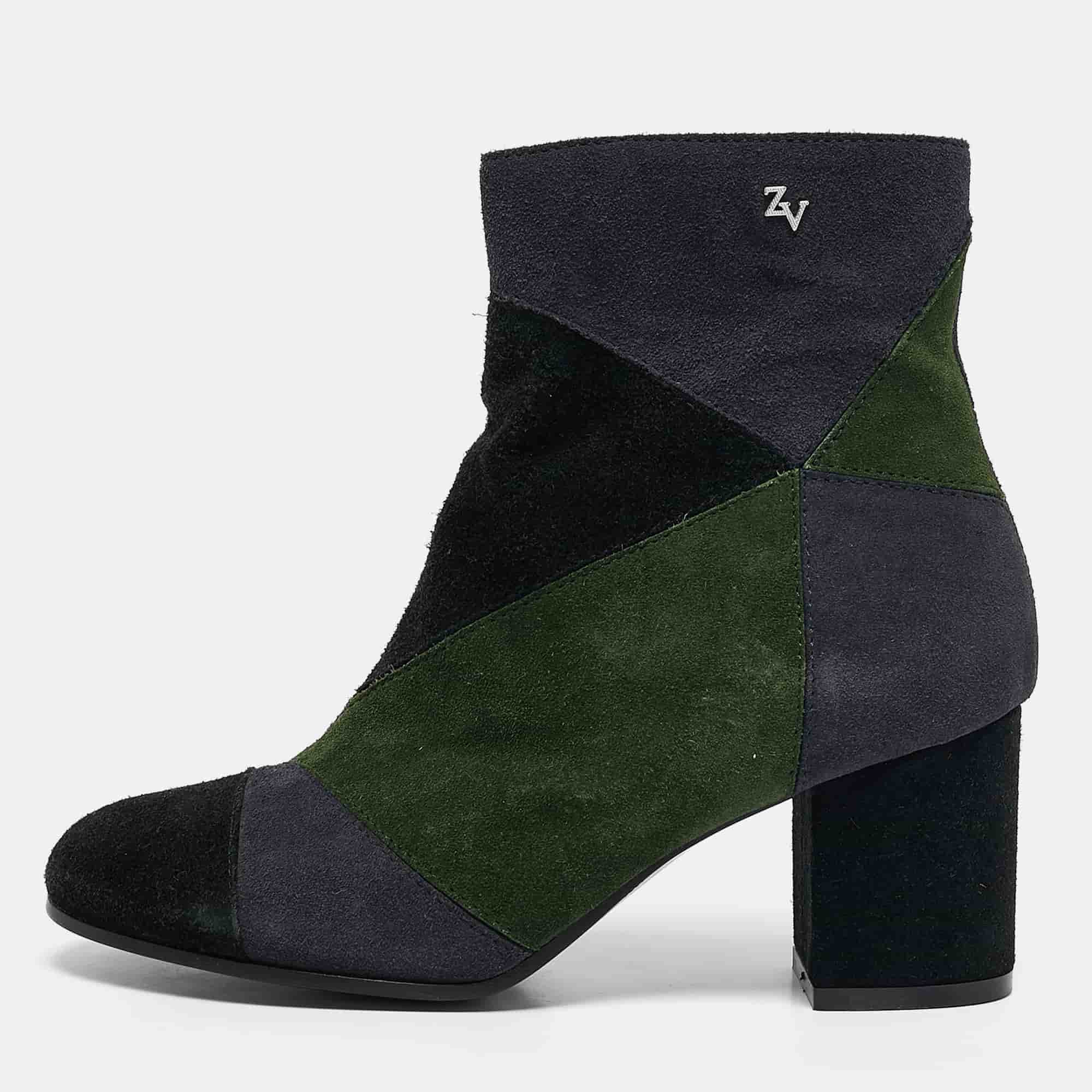 Zadig & Voltaire Multicolor Suede Block Heel Ankle Booties Size 36