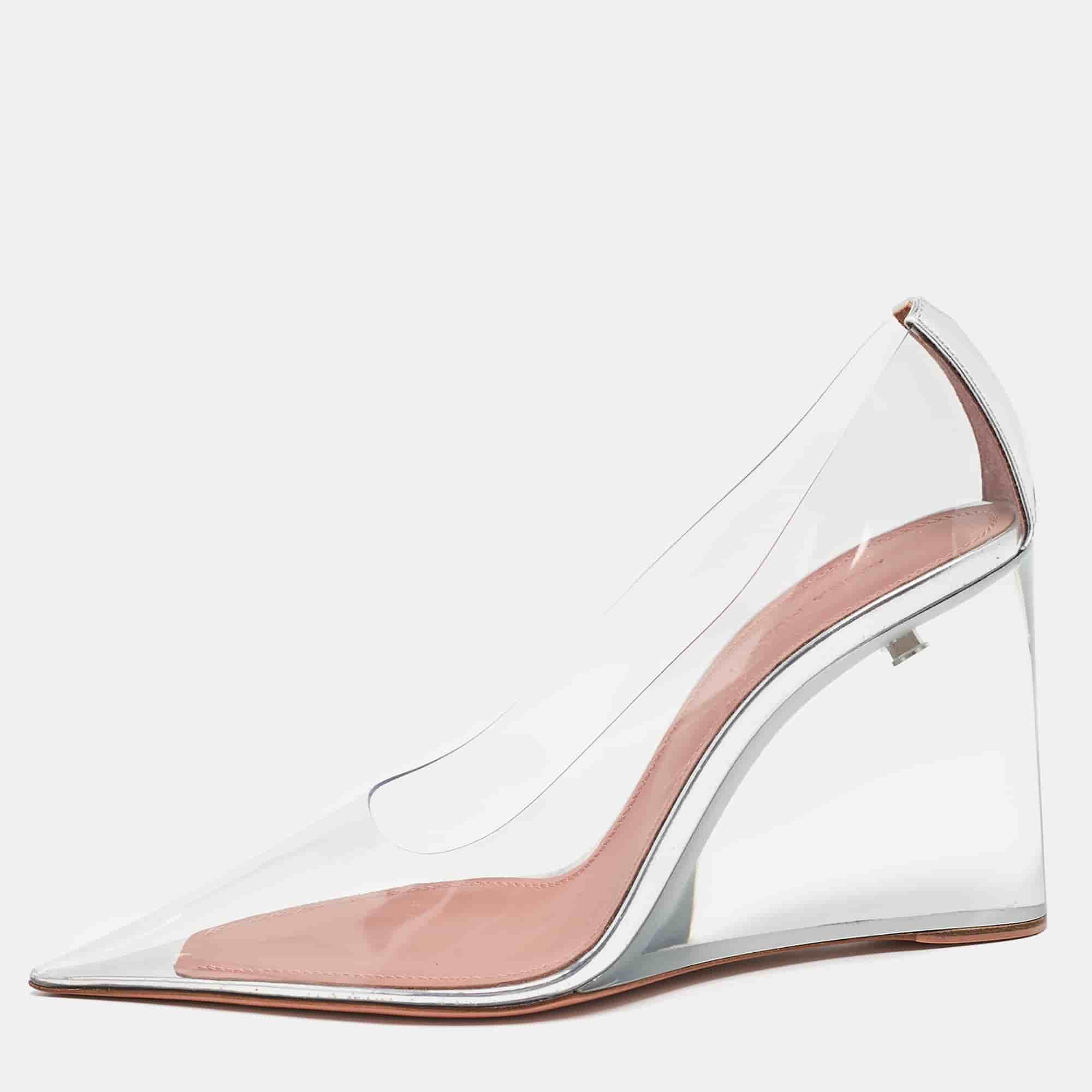 Amina Muaddi Transparent PVC Ane Wedge Pumps Size 38.5