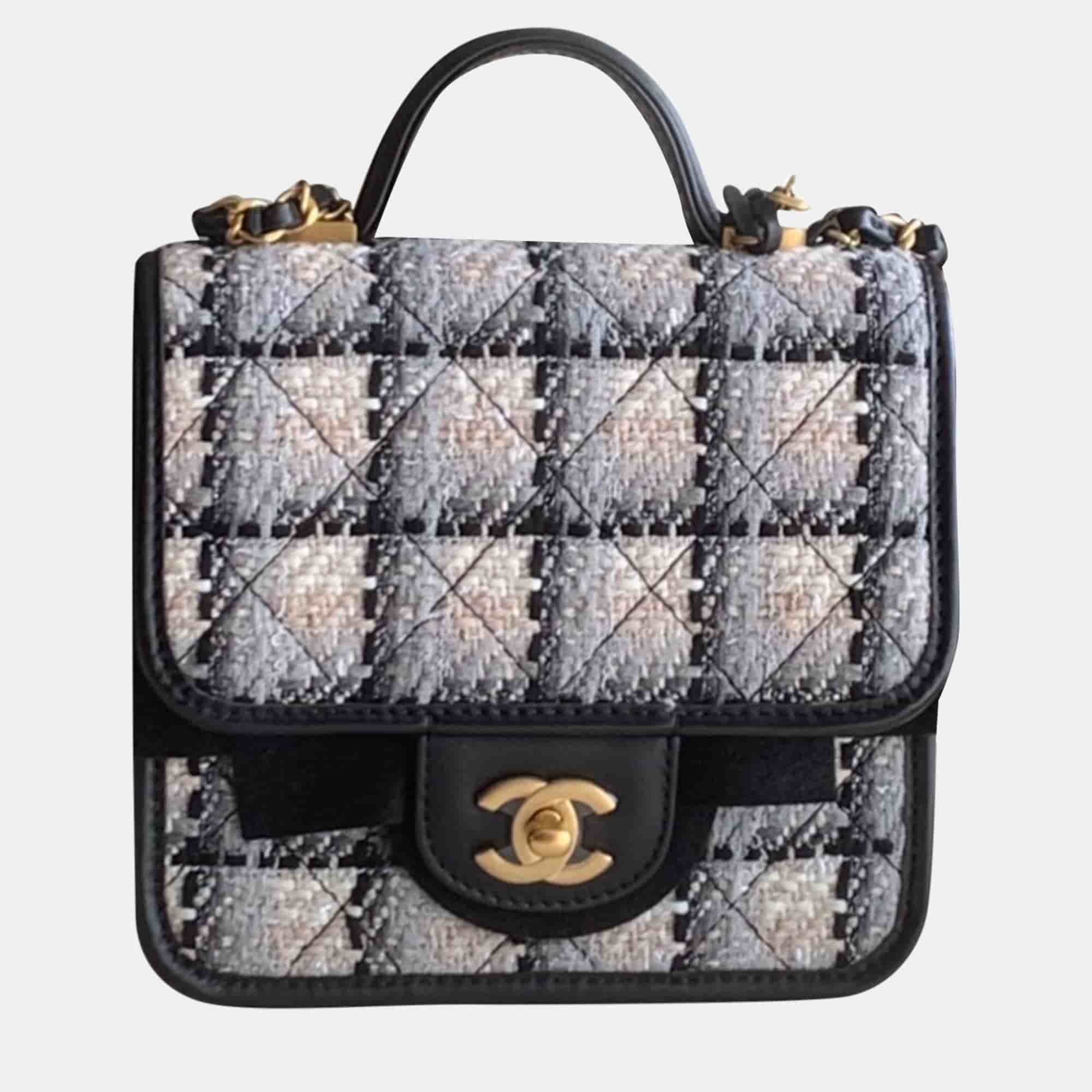 Chanel Leather and Tweed School Memory Flap Top Handle Bag