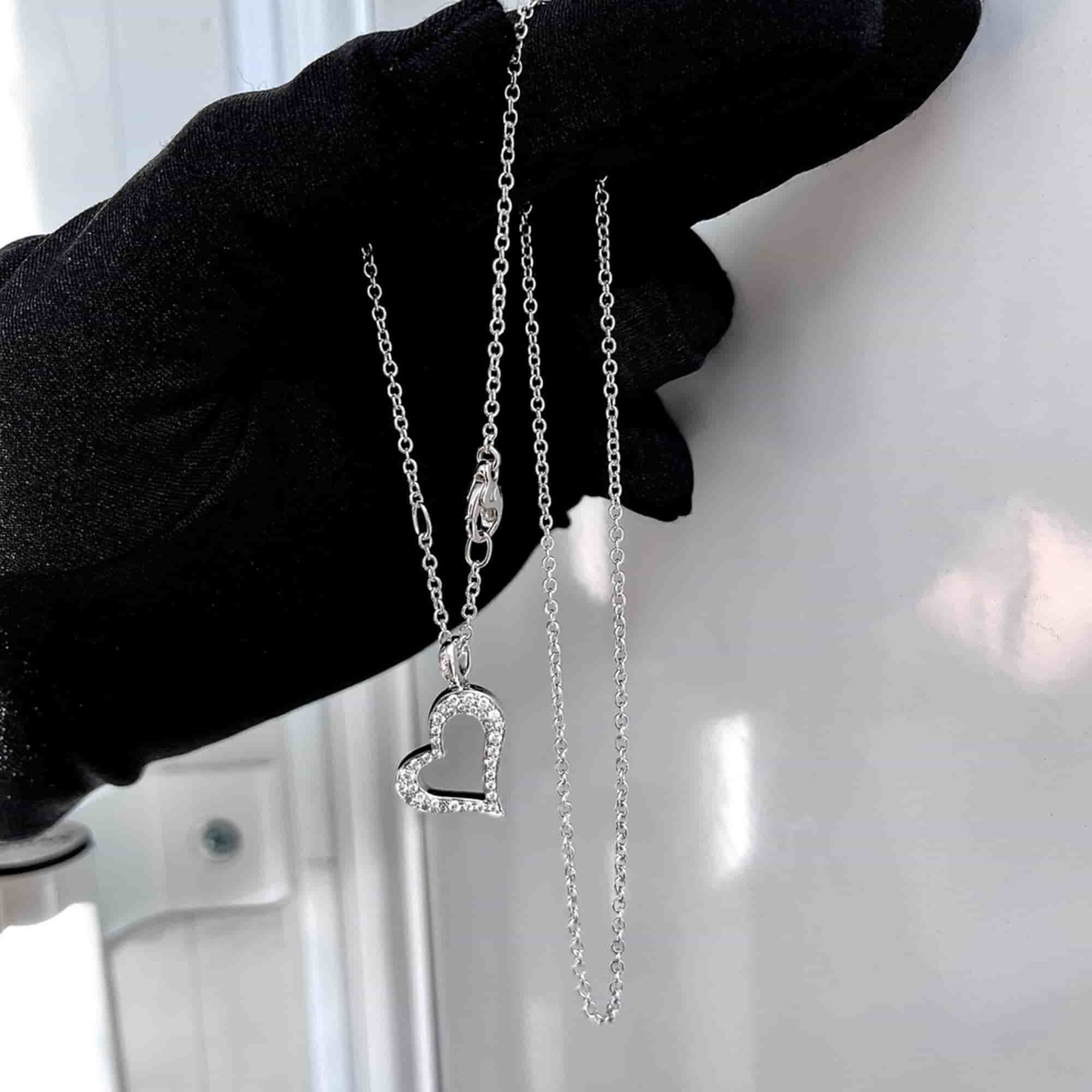 Piaget 18K White Gold Heart Necklace Full Diamonds