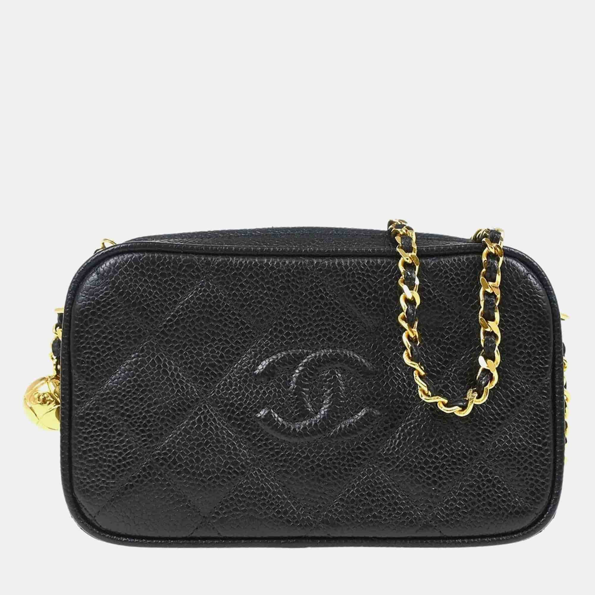 Chanel Black Calfskin Leather CC Camera Bag