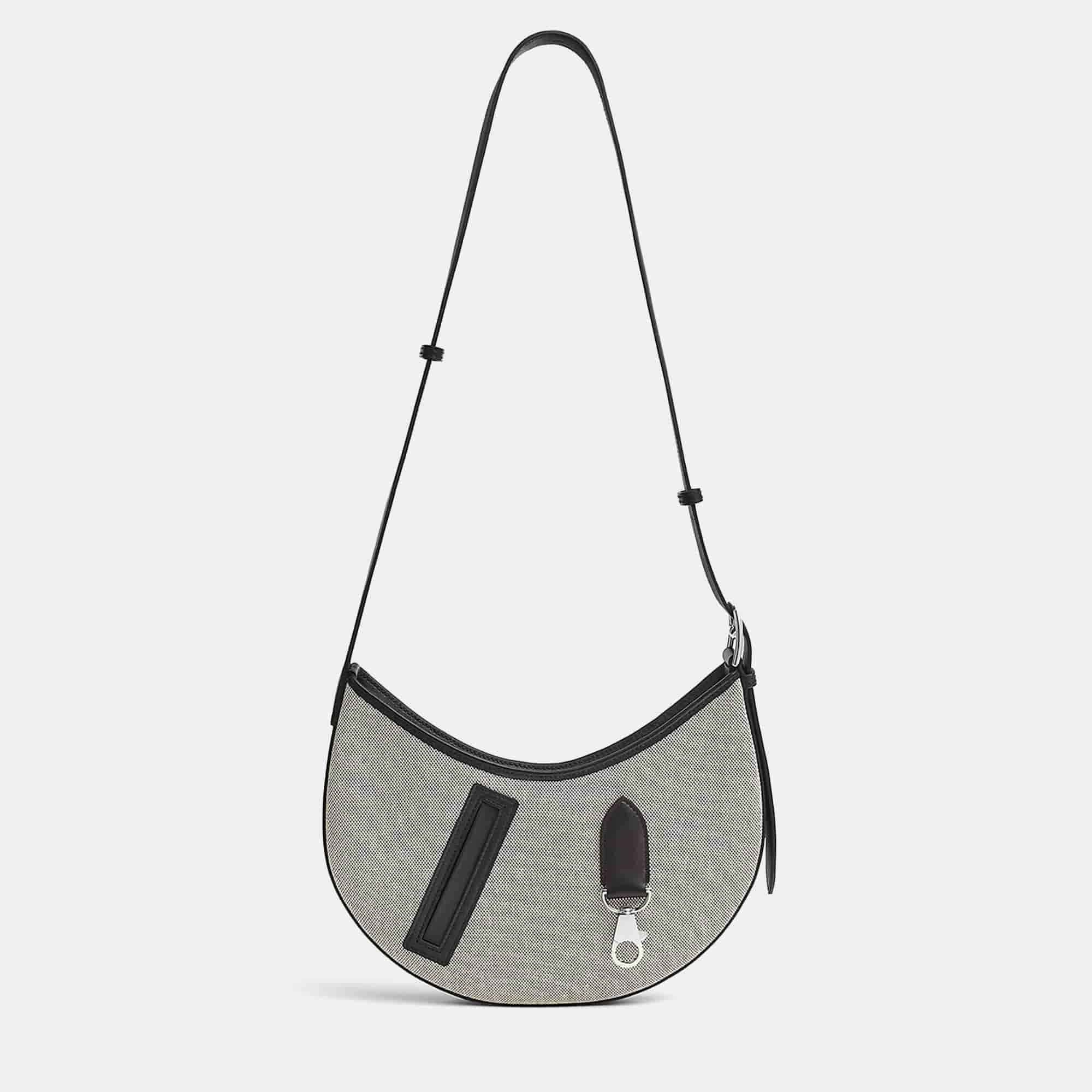 Hermes Ecru Black Sac P'tit Arcon Toile & Cuir Bag