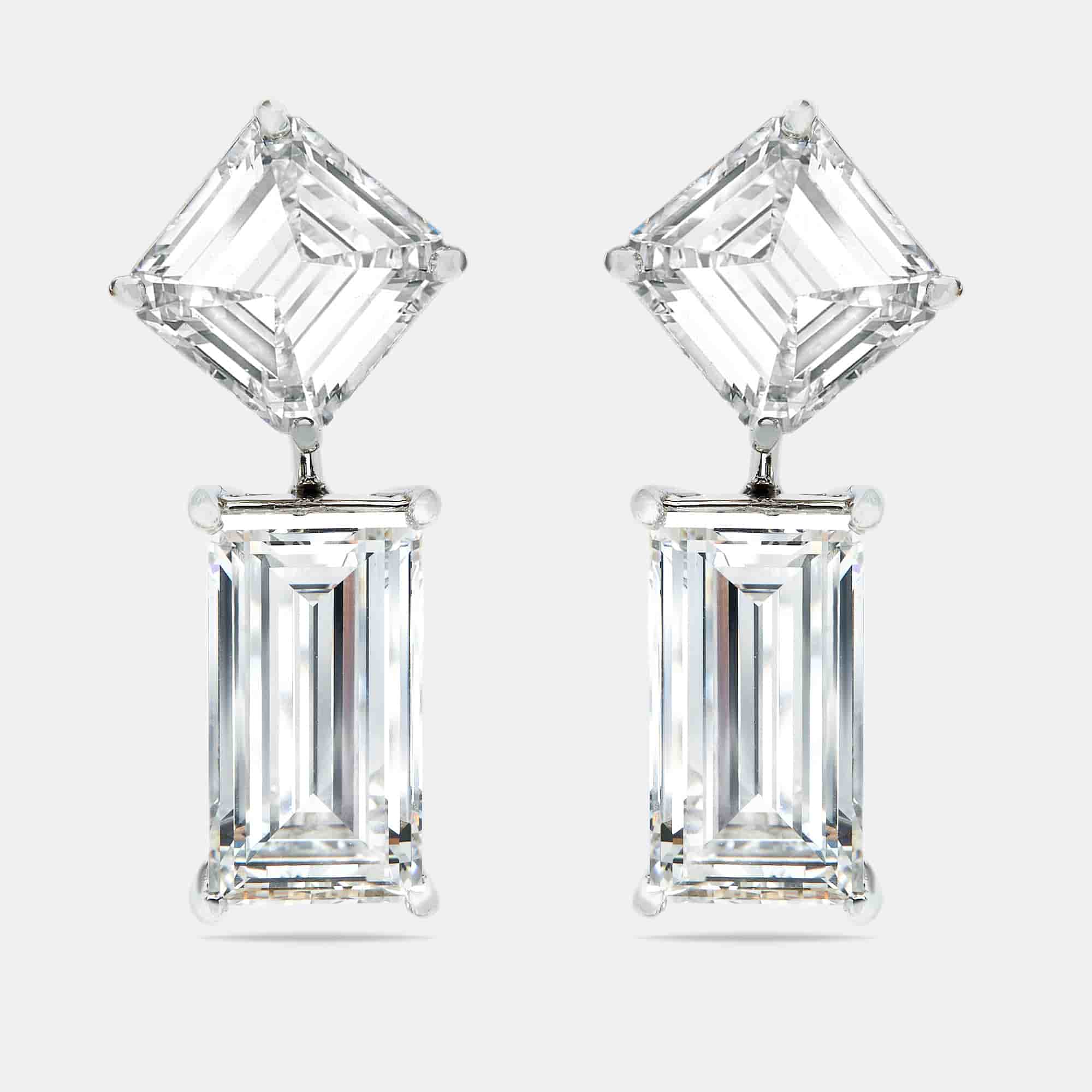 24.25 cts Asscher and Baguette Cut Lab Grown Diamond 18k White Gold Earrings