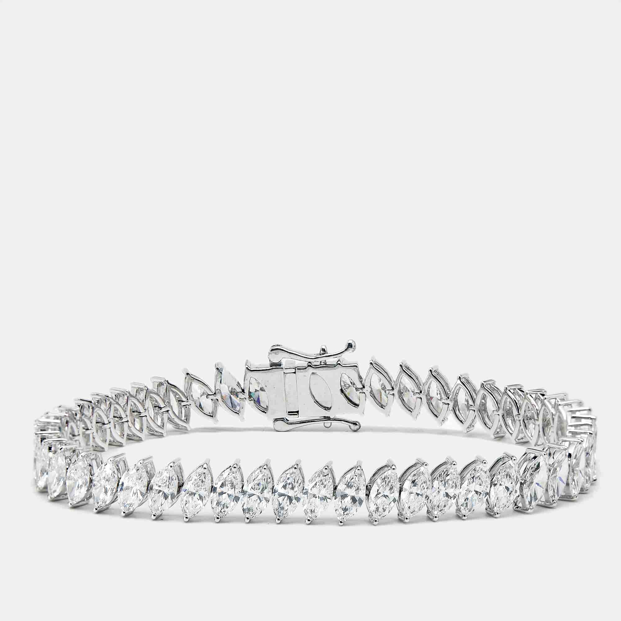 15.31 cts Marquise Brilliant Cut Lab Grown Diamonds 18k White Gold Tennis Bracelet