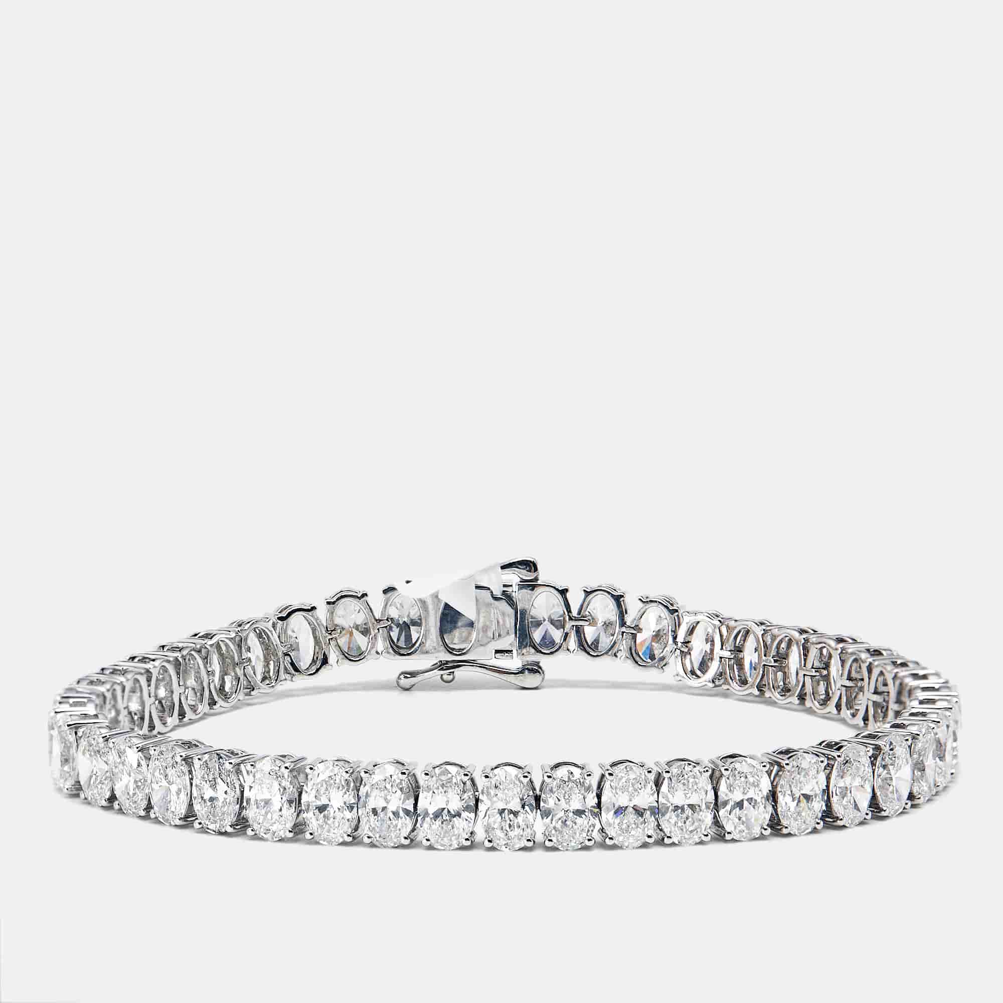 17.56 cts Oval Brilliant Cut Lab Grown Diamonds 18k White Gold Tennis Bracelet