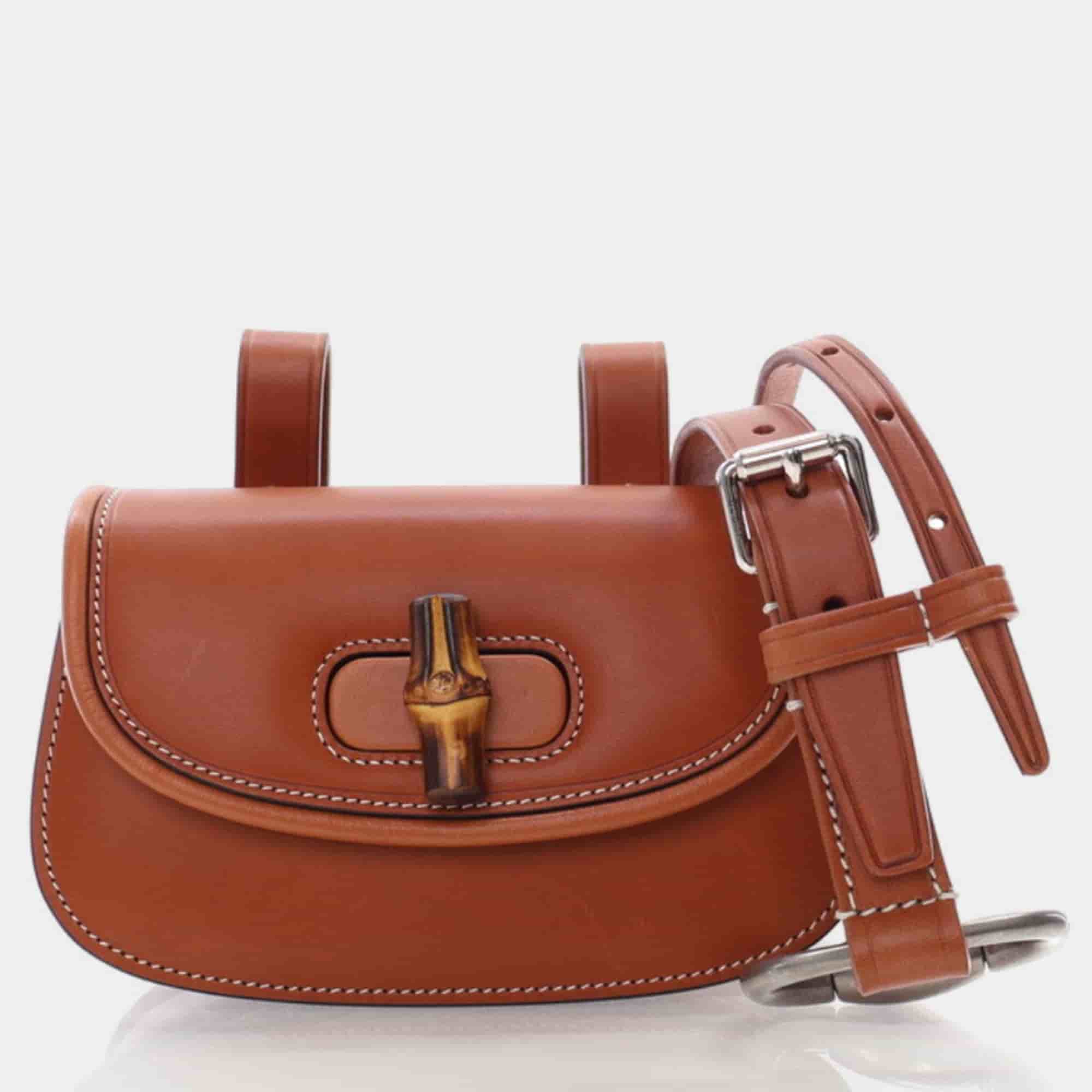 Gucci Bamboo 1947 Mini Brown Calfskin Leather Waist Bag