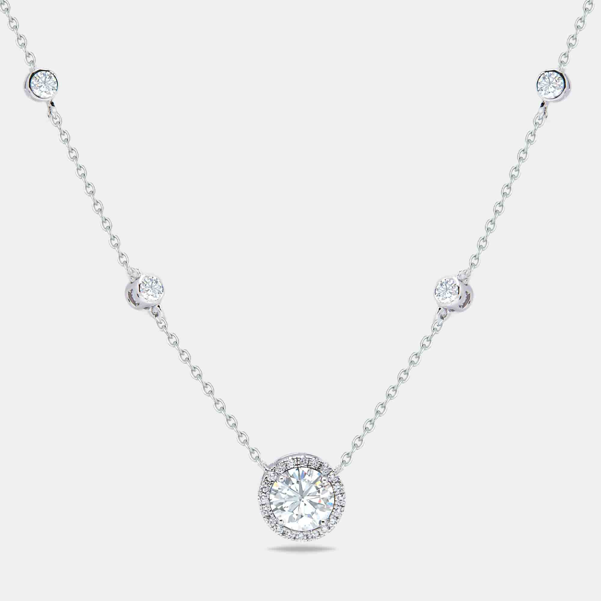 1.80 cts Round Briliant Cut 14k White Gold Lab Grown Diamonds Necklace