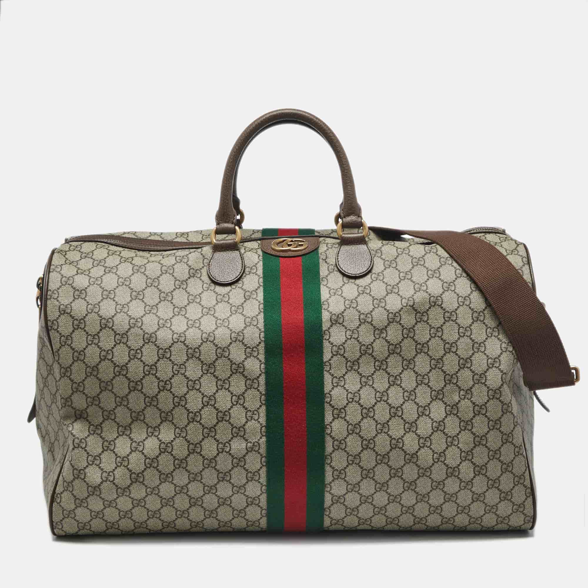 Gucci Beige/Brown GG Supreme Canvas and Leather Large Savoy Duffle Bag