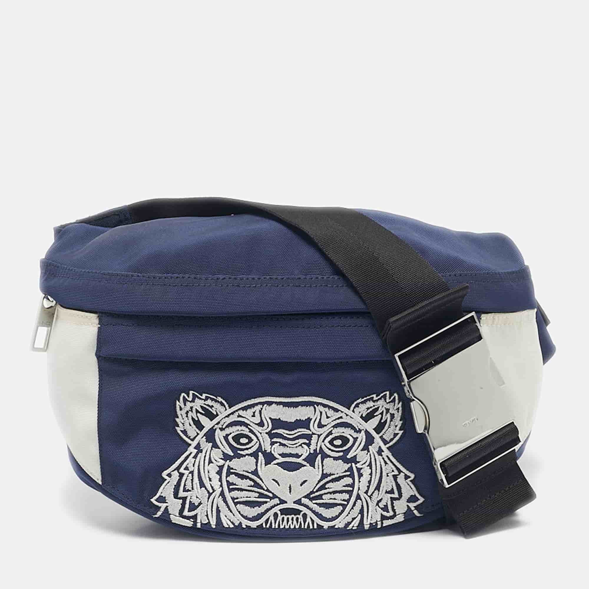 Kenzo Navy Blue/White Nylon Embroidered Tiger Belt Bag