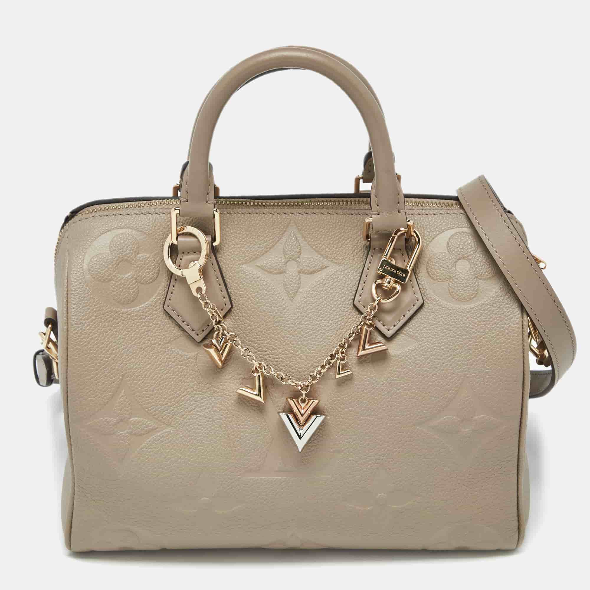 Louis Vuitton Tourterelle Monogram Impreinte Leather Speedy 25 Bandouliere Bag