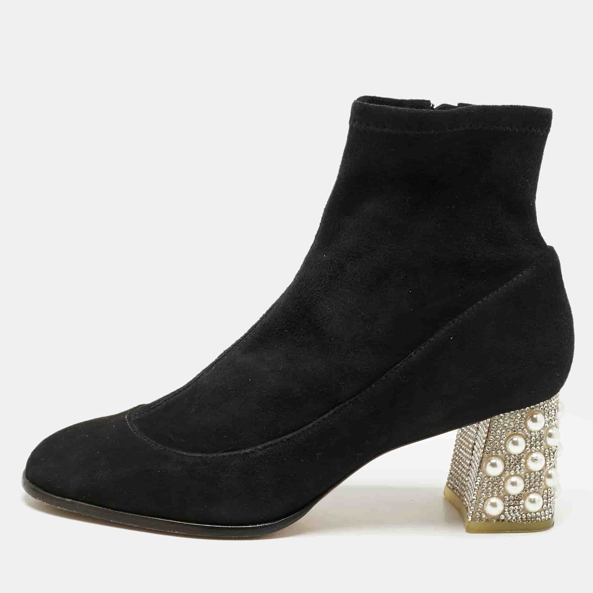 Sophia Webster Black Suede Felicity Mid Ankle Length Boots Size 40