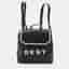 DKNY Black Leather Logo Print Jade Flap Backpack