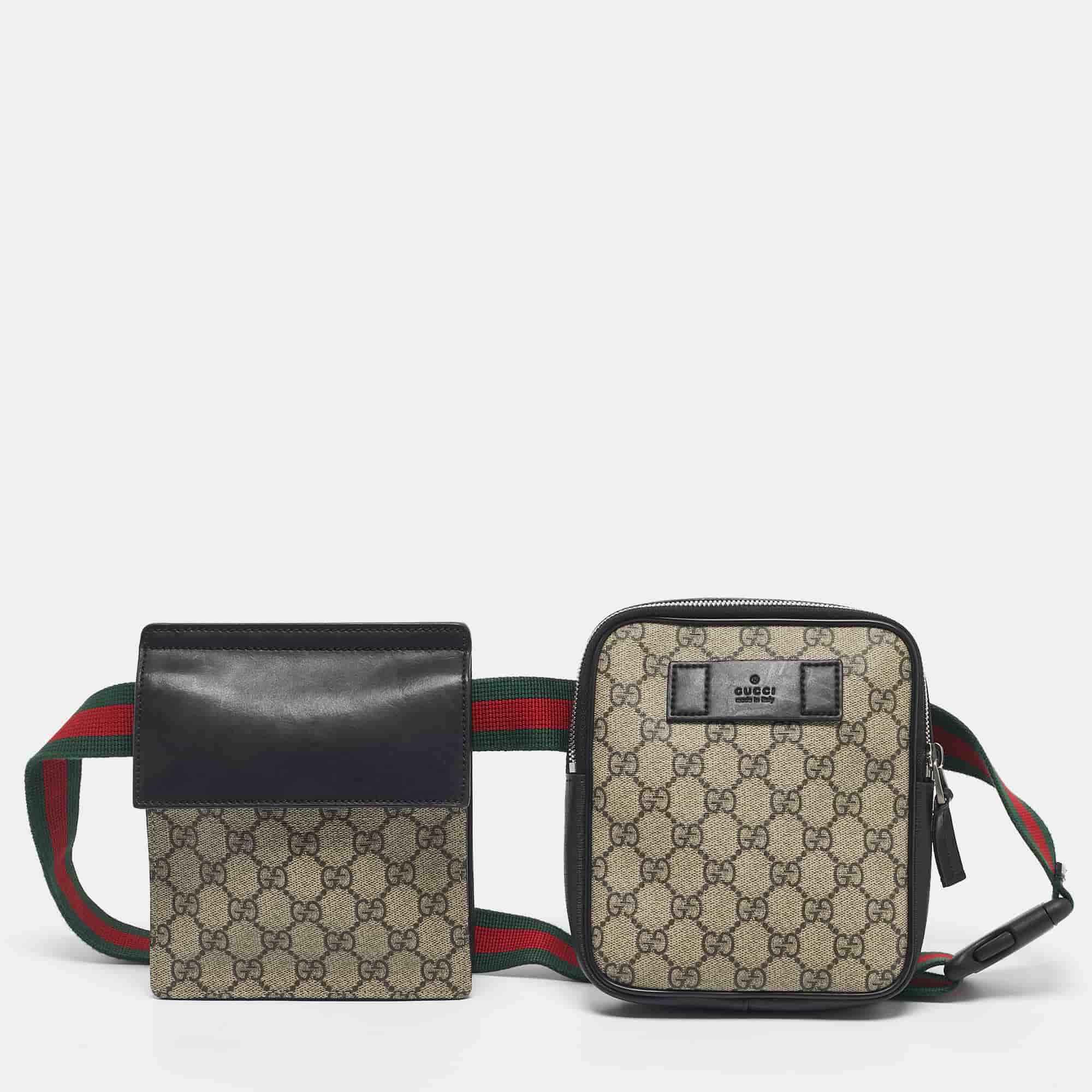Gucci Beige/Black GG Supreme Canvas and Leather Web Belt Bag