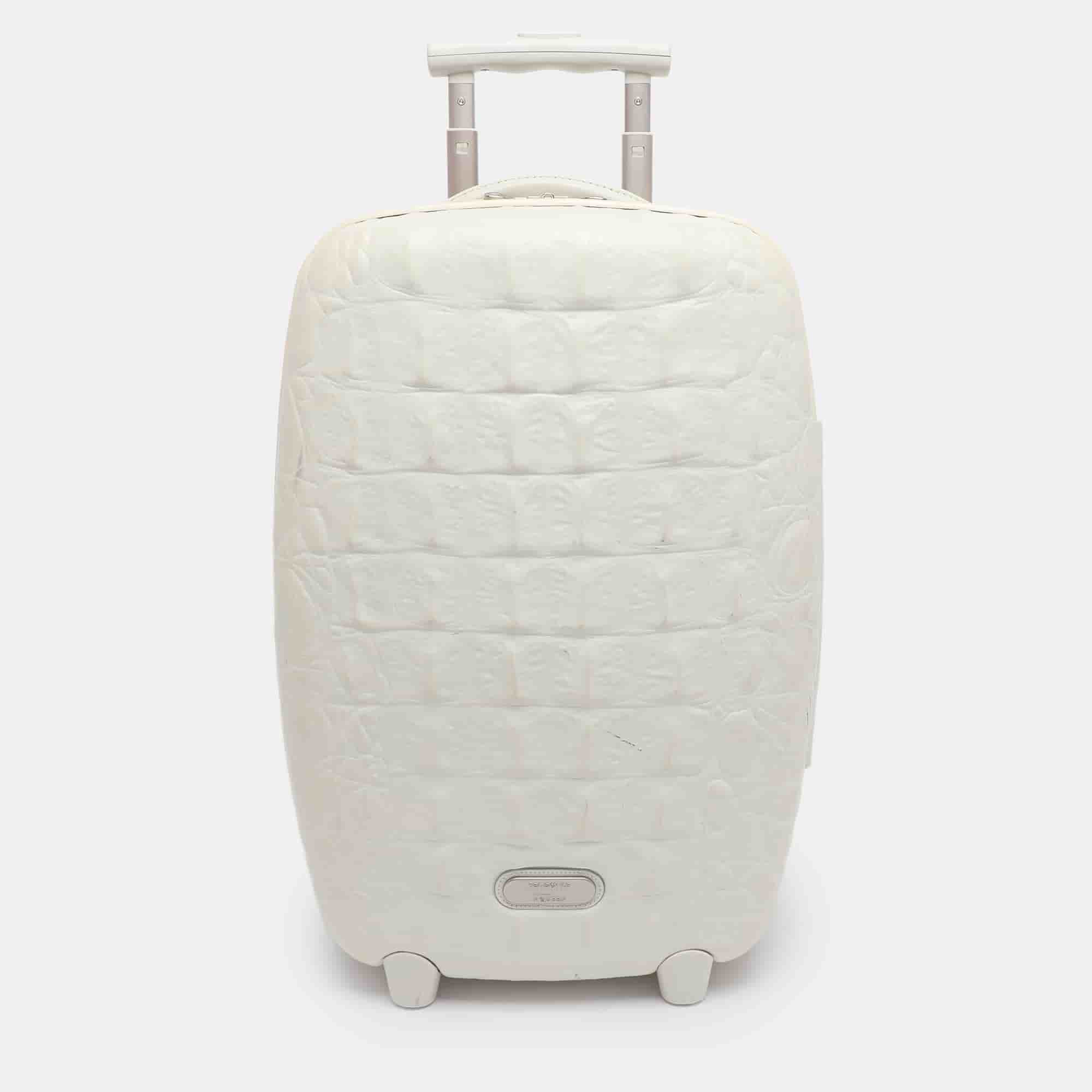 Samsonite Black Label by Alexander McQueen White Croc Embossed Plastic and Leather Trolley Carryon Suitcase
