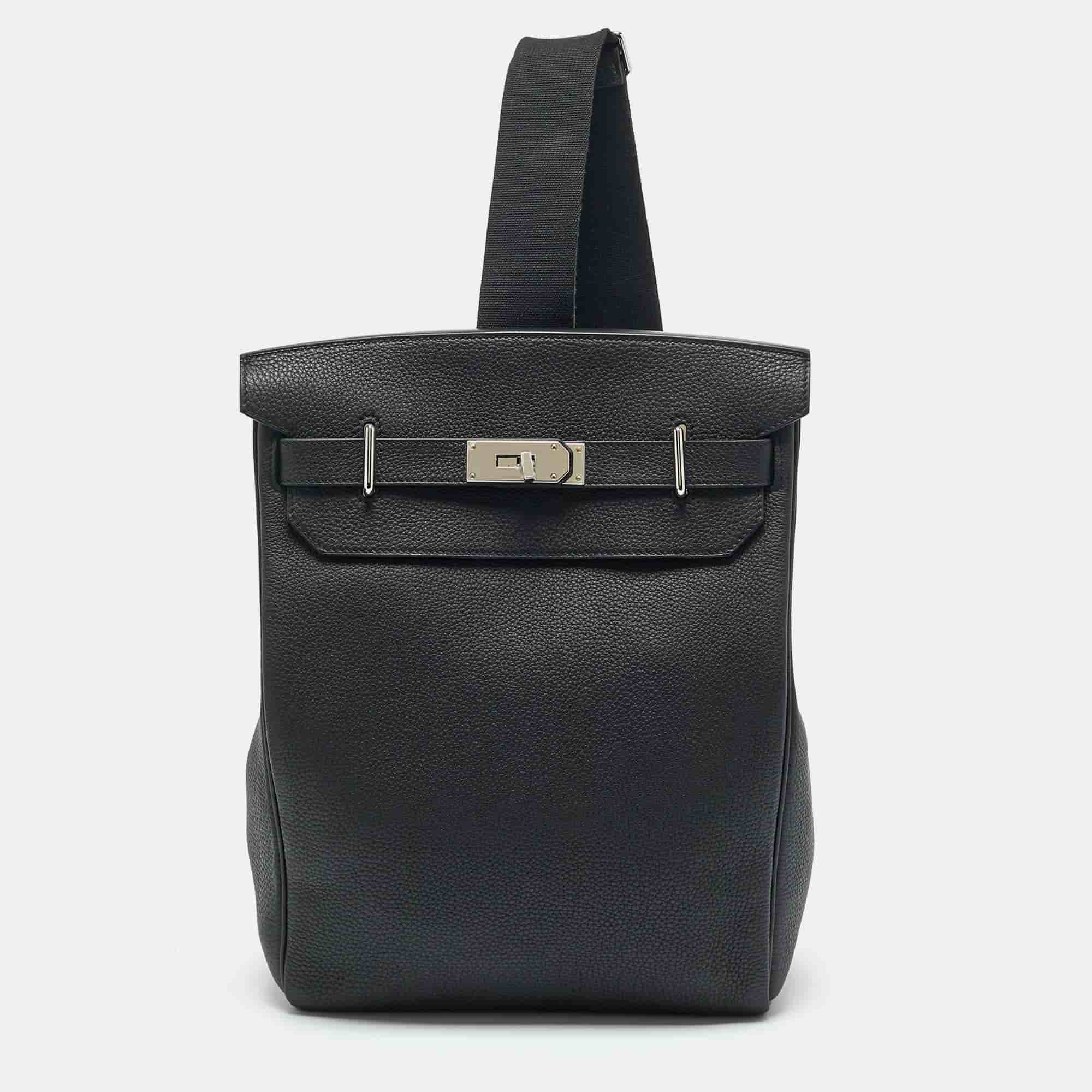 Herm&egrave;s Noir Togo Leather Palladium Finish Hac A Dos GM Backpack
