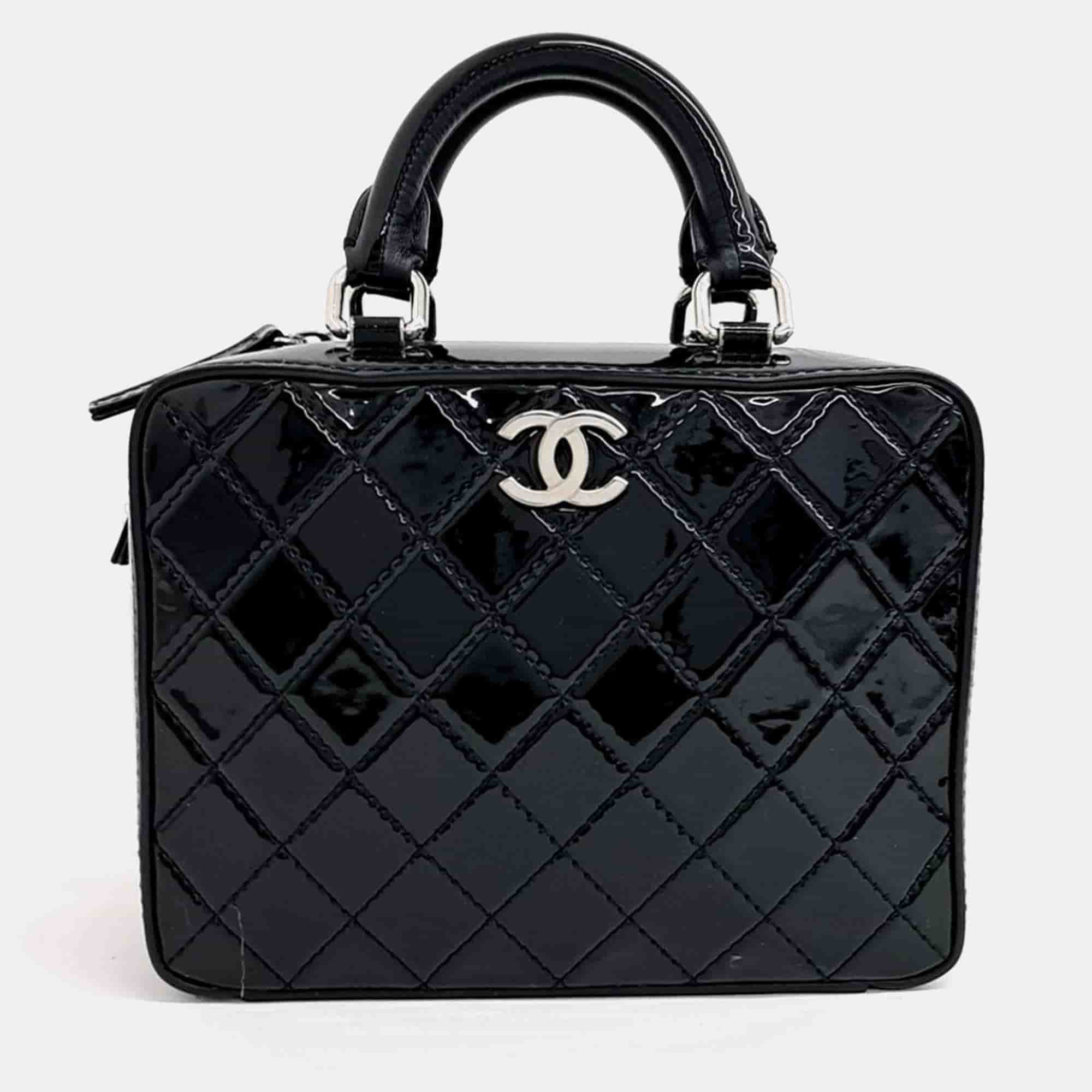 Chanel Small Black Patent Leather Vanity Cosmetic Case