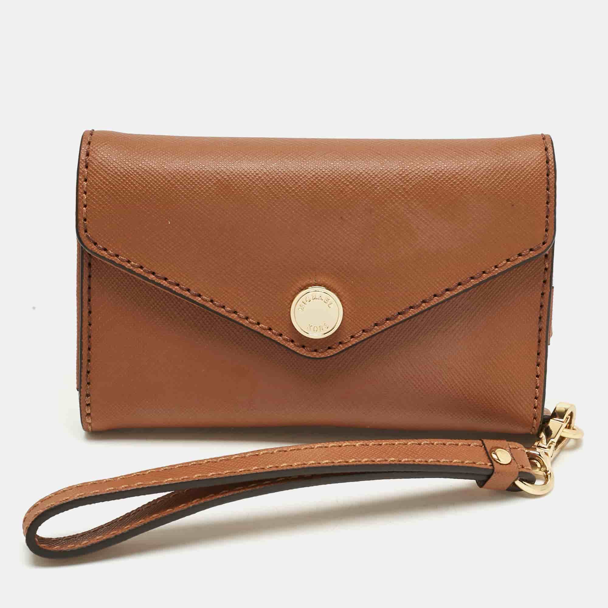 Michael Kors Brown Leather Phone Wristlet Compact Wallet
