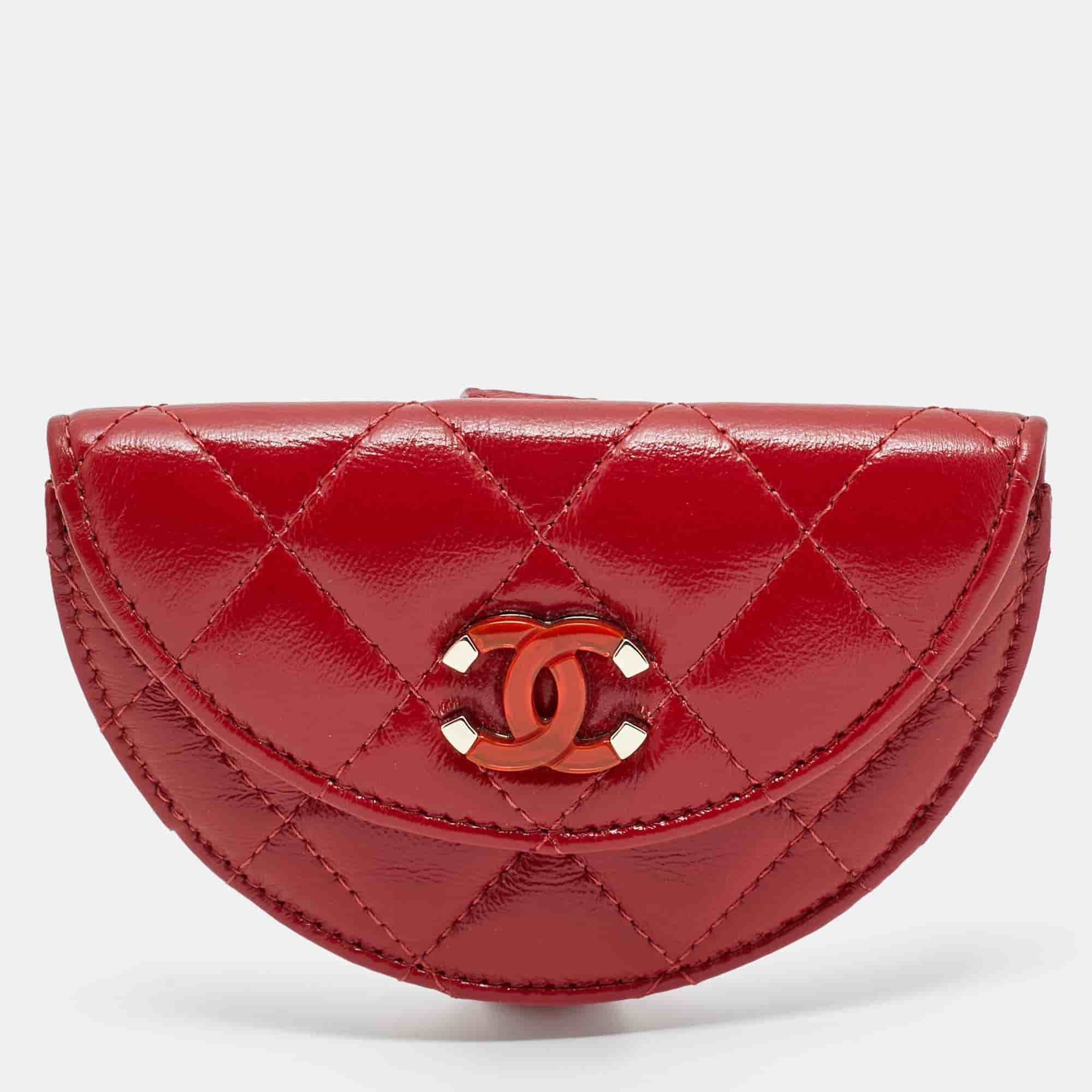 Chanel Red Quilted Leather CC Flap Wrist Coin Purse