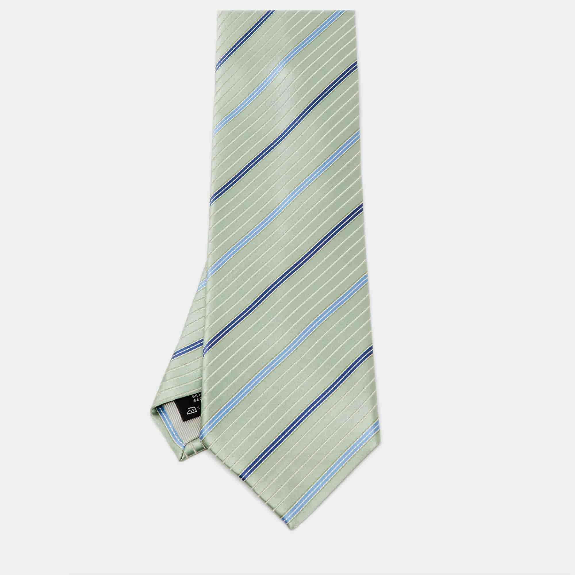 Ermenegildo Zegna Green/Blue Striped Silk Tie