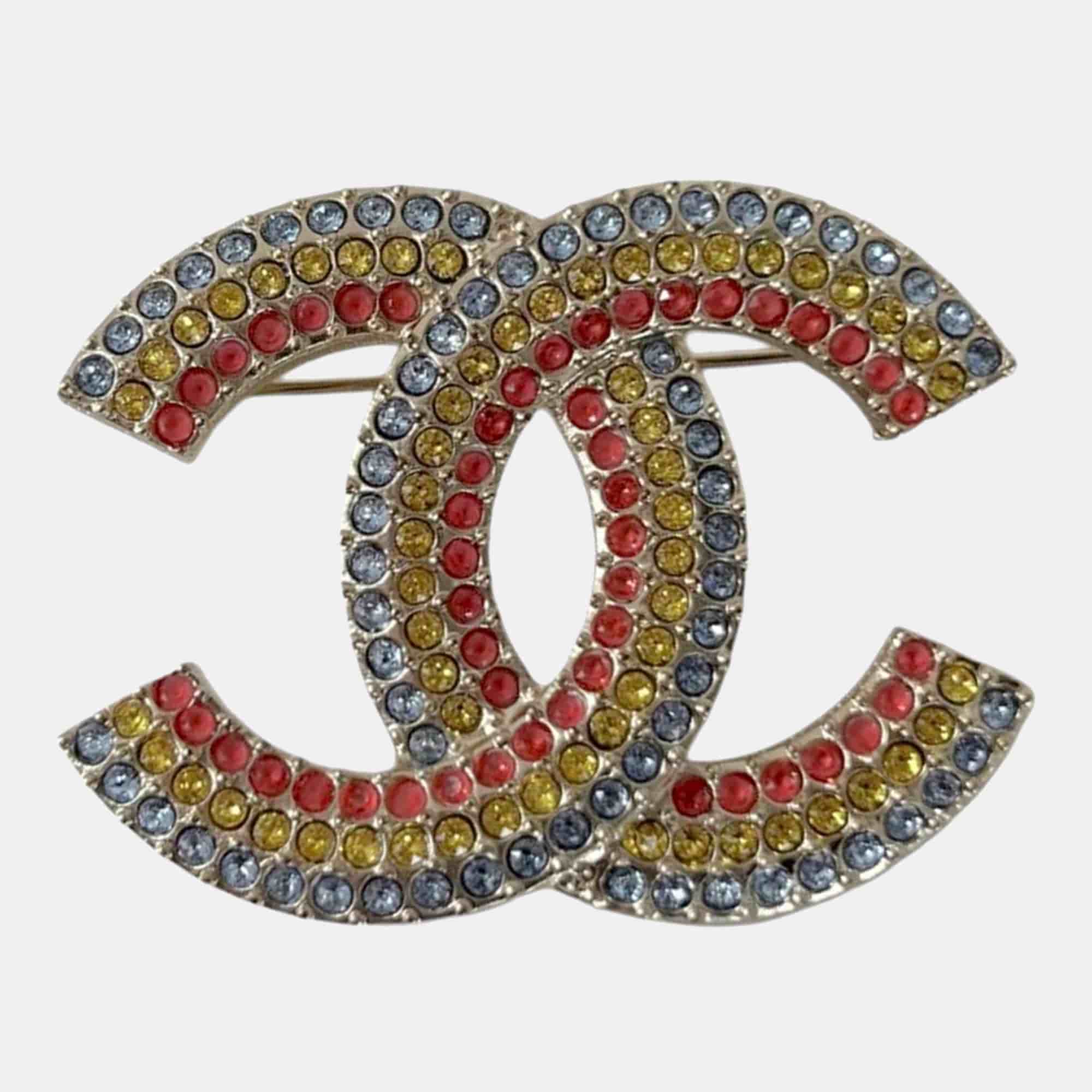 Chanel Multicolor Rhinestone CC Brooch