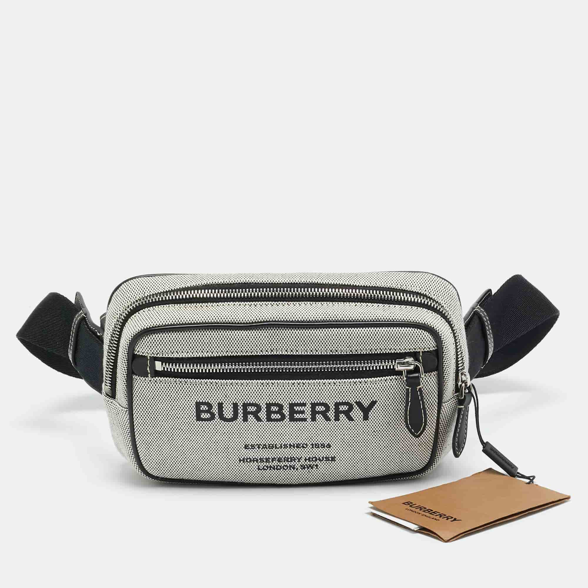 Burberry Grey/Black Canvas and Leather West Belt Bag