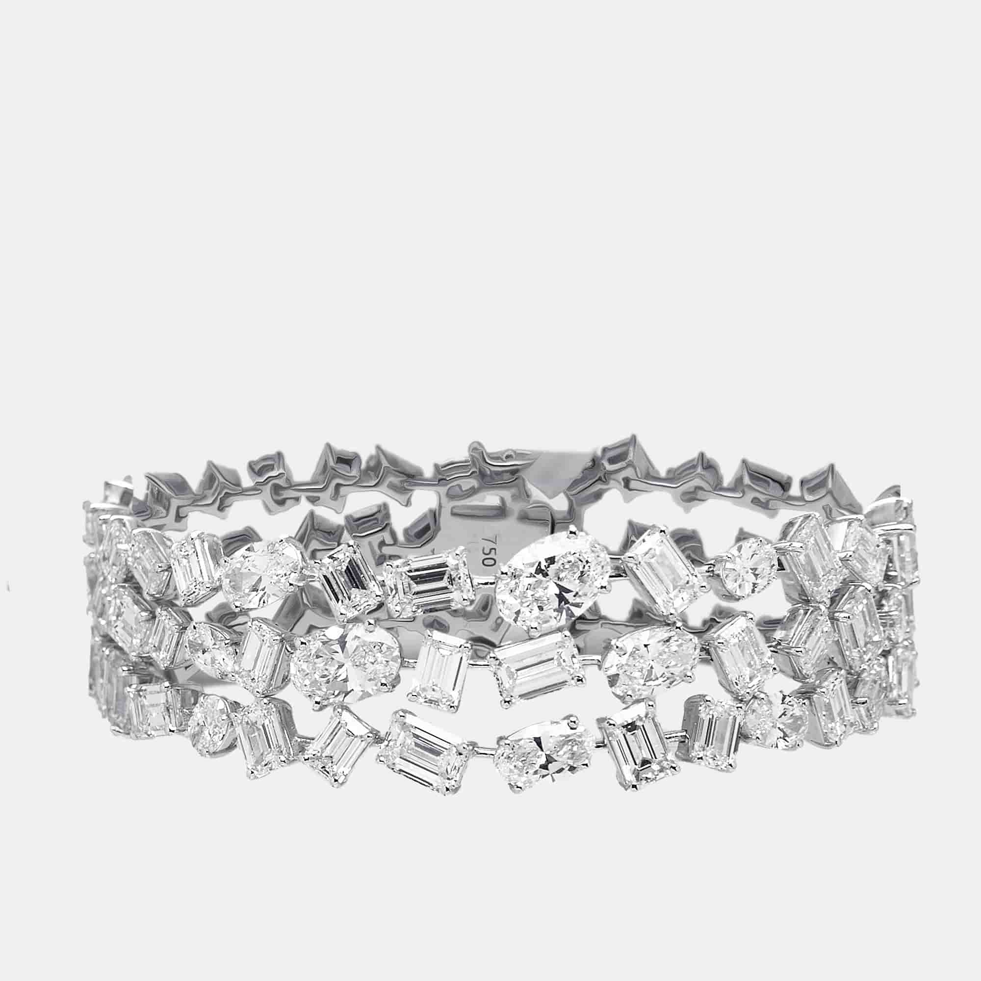 29 cts Emerald Cut Oval Lab Grown Diamonds 18k White Gold Bracelet