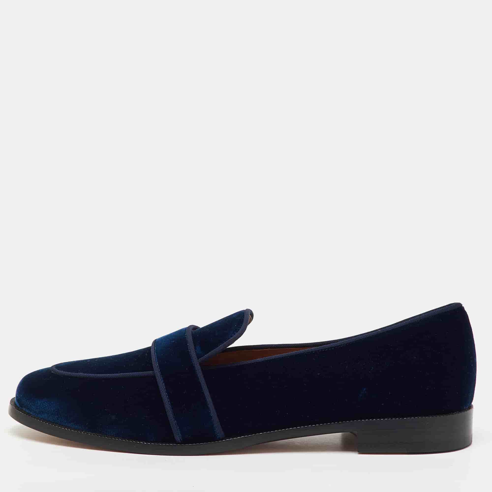 Aquazzura Navy Blue Velvet Martin Slip On Loafers Size 41