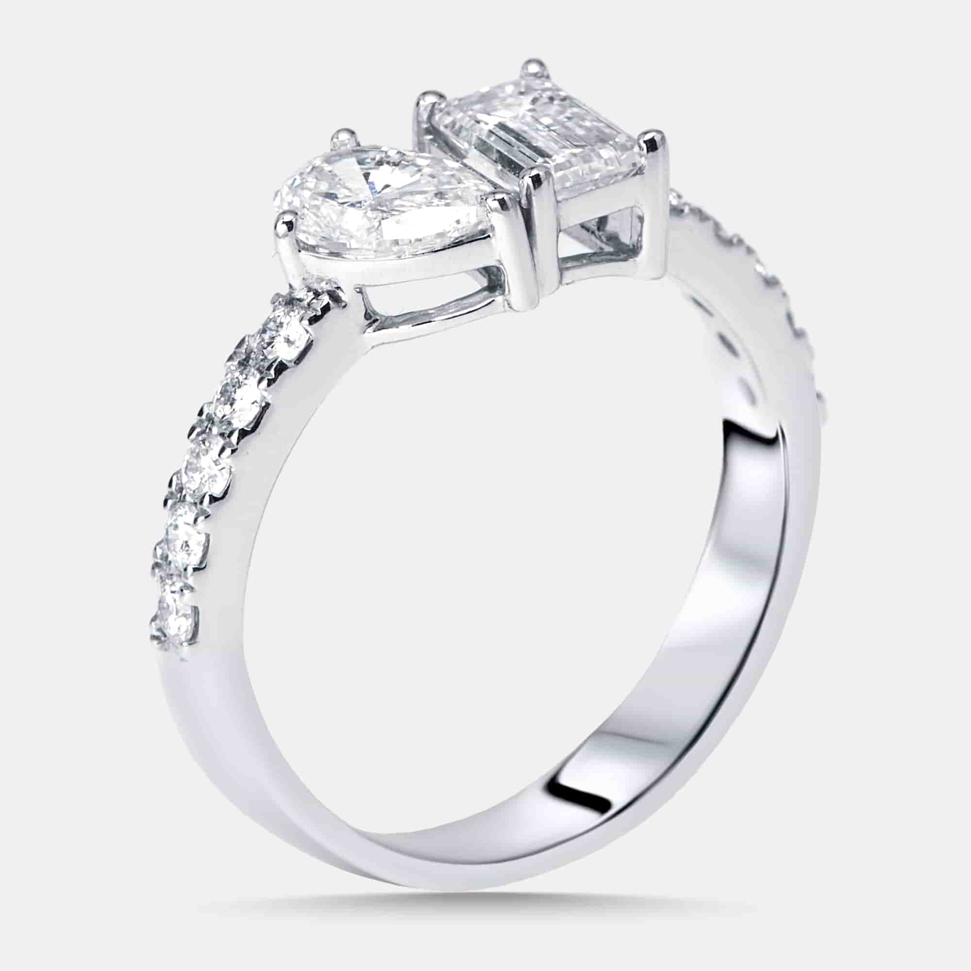 1.35 cts Pear, Emerald, Round Lab Grown Diamonds 18k White Gold Ring Size 53