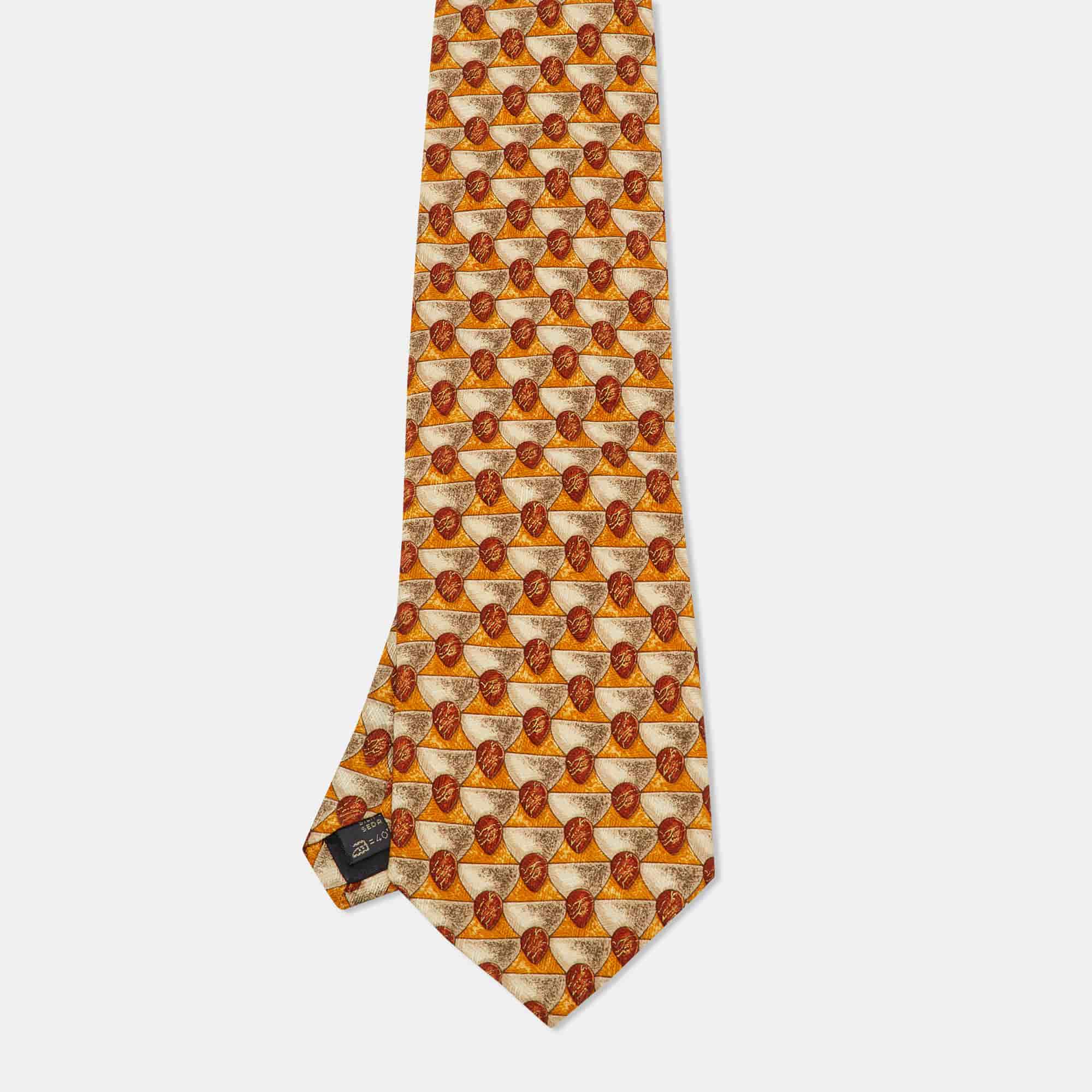 Ermenegildo Zegna Orange Printed Silk Traditional Tie