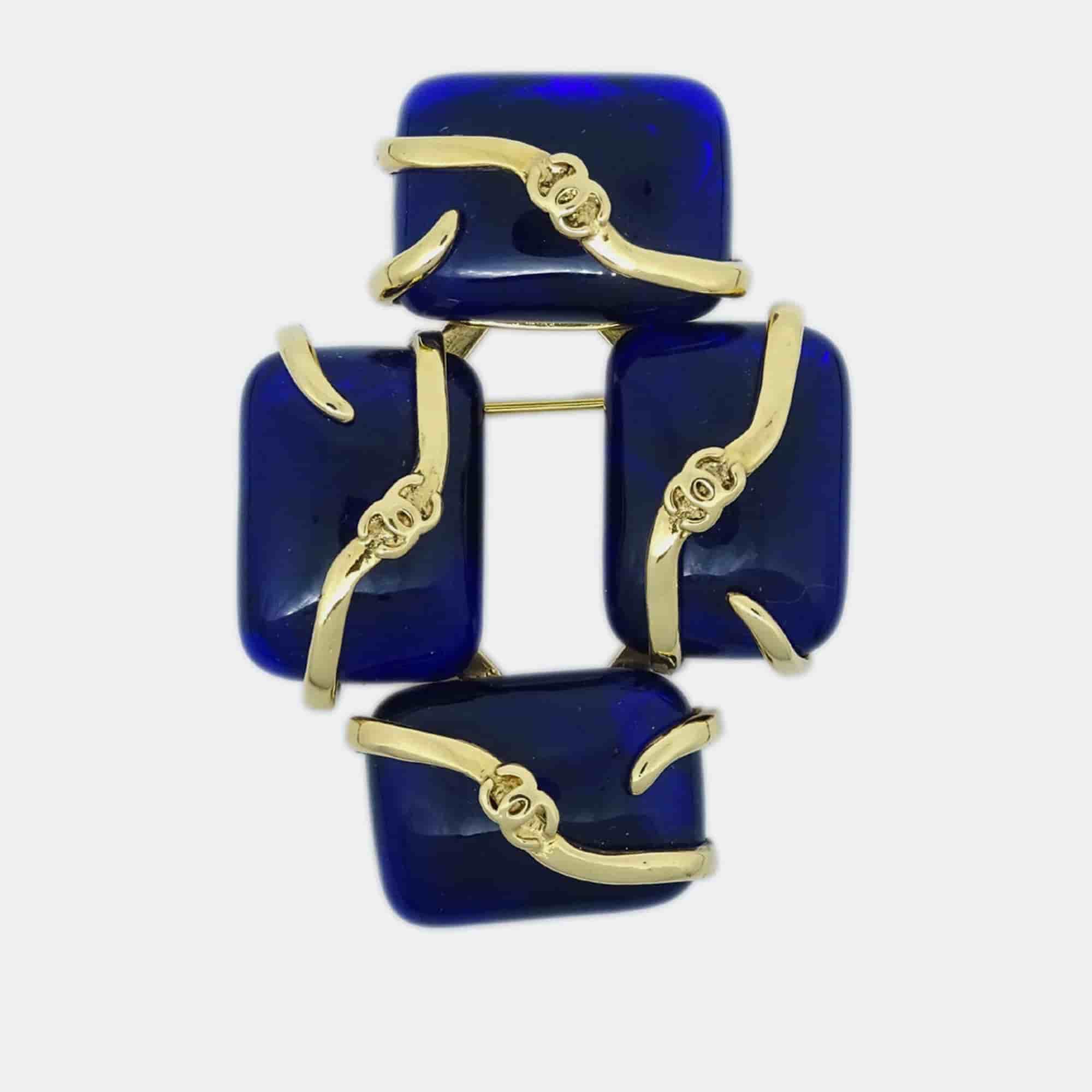 Chanel Gripoix Brooch Pin Gold Blue