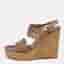 Tory Burch Beige Perforated Leather Daisy Cork Wedge Sandals Size 40.5