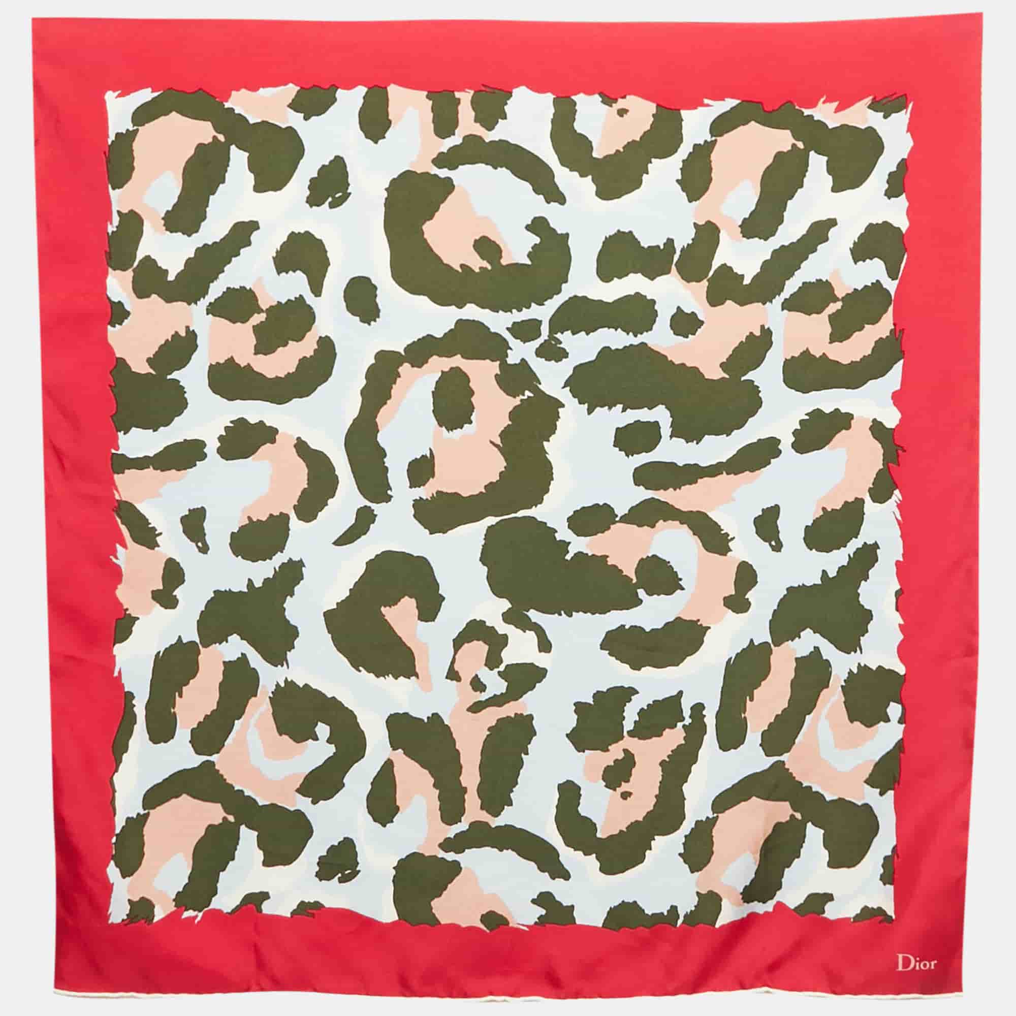 Christian Dior Pink/Green Printed Silk Scarf