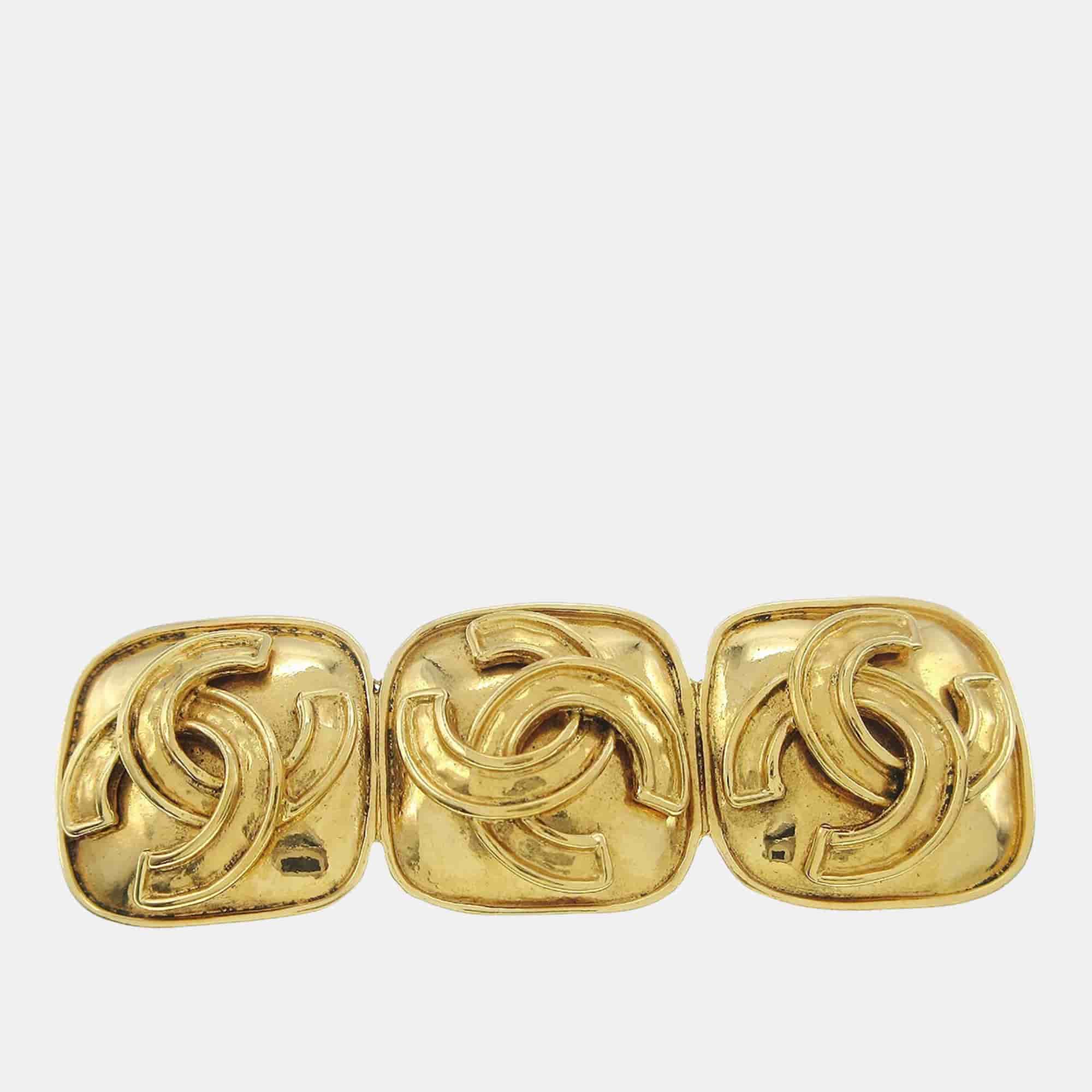 Chanel Triple CC Brooch Pin Gold